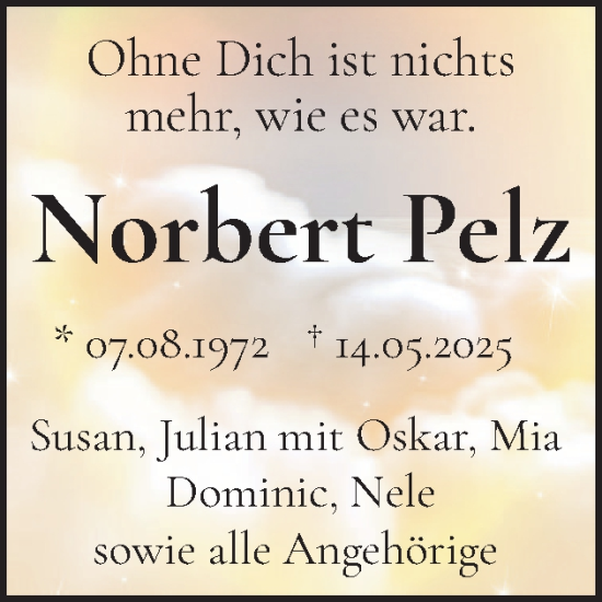 Traueranzeige von Norbert Pelz von Ostholsteiner Anzeiger
