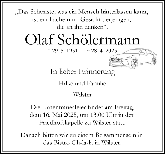 Traueranzeige von Olaf Schölermann von Norddeutsche Rundschau, Wilstersche Zeitung, Glückstädter Fortuna