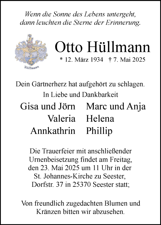 Traueranzeige von Otto Hüllmann von Elmshorner Nachrichten, Barmstedter Zeitung