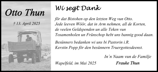 Traueranzeige von Otto Thun von Schleswig-Holsteinische Landeszeitung
