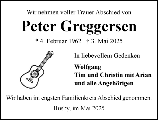 Traueranzeige von Peter Greggersen von Flensburger Tageblatt