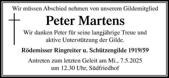 Traueranzeige von Peter Martens von Die WochenSchau Gesamtausgabe
