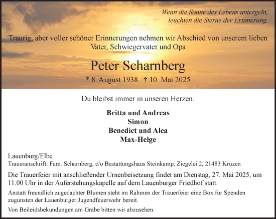 Traueranzeige von Peter Scharnberg von Wochenend Anzeiger