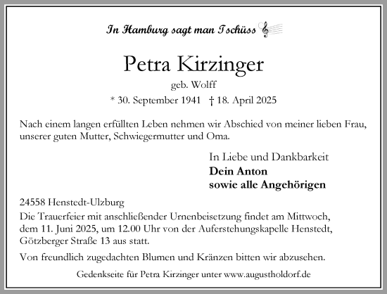 Traueranzeige von Petra Kirzinger von Umschau