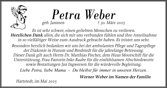 Traueranzeige von Petra Weber von Husumer Nachrichten, Nordfriesland Tageblatt