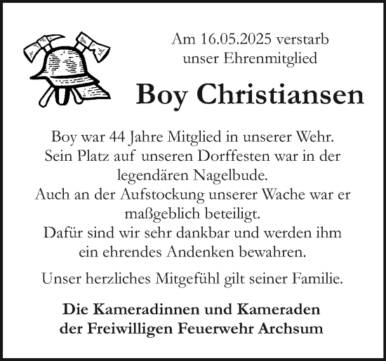 Traueranzeige von Rainer Boy Christiansen von Sylter Rundschau