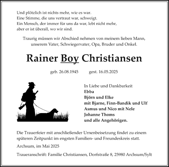 Traueranzeige von Rainer Boy Christiansen von Sylter Rundschau