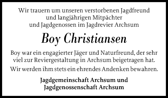 Traueranzeige von Rainer Boy Christiansen von Sylter Rundschau