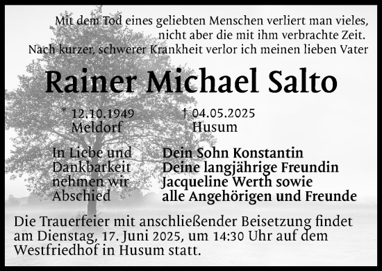 Traueranzeige von Rainer Michael Salto von Husumer Nachrichten, Nordfriesland Tageblatt