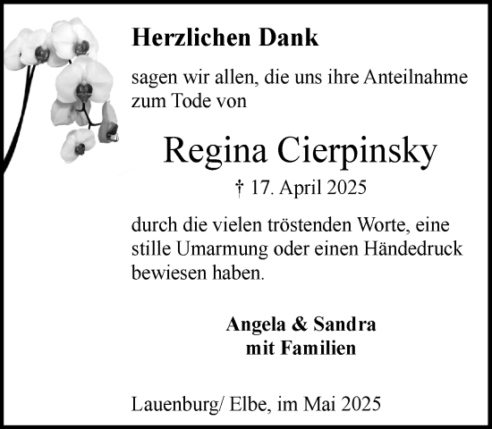 Traueranzeige von Regina Cierpinsky von Wochenend Anzeiger