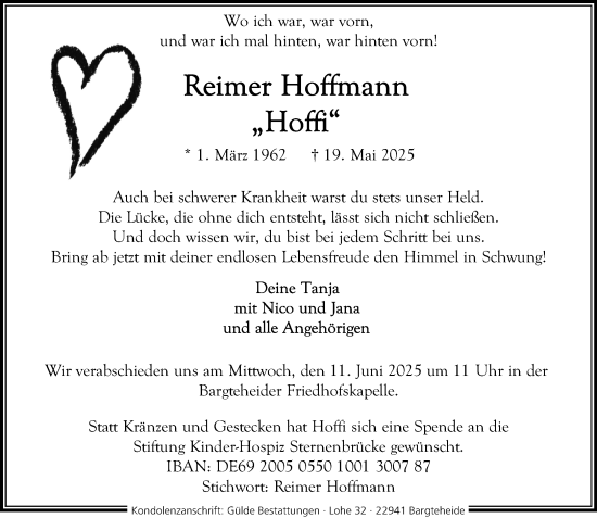 Traueranzeige von Reimer Hoffmann von MARKT Ahrensburg/Bargteheide/Trittau und Stormarner Tageblatt