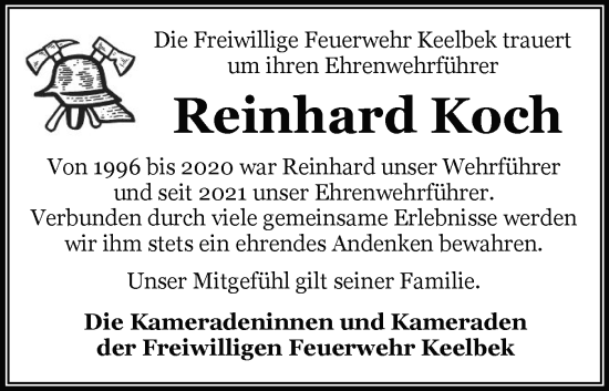 Traueranzeige von Reinhard Koch von Flensburger Tageblatt