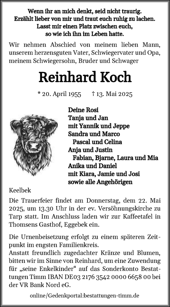 Traueranzeige von Reinhard Koch von Flensburger Tageblatt
