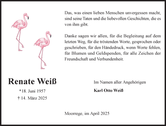 Traueranzeige von Renate Weiß von Wedel-Schulauer Tageblatt, tip Wedel-Schulauer Tageblatt, tip Rissener Rundschau