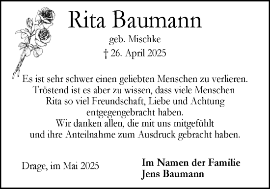 Traueranzeige von Rita Baumann von Die WochenSchau Gesamtausgabe