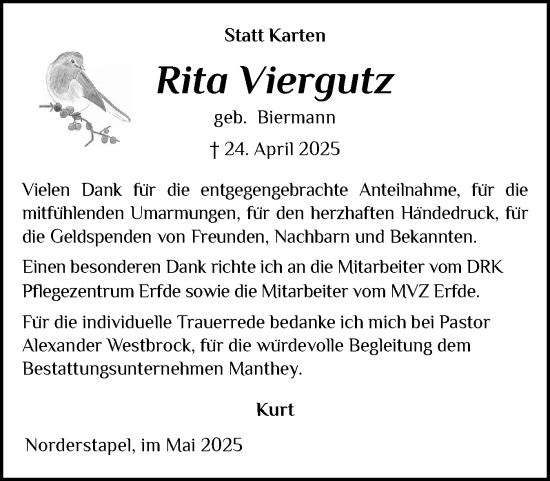 Traueranzeige von Rita Viergutz von Husumer Nachrichten, Nordfriesland Tageblatt