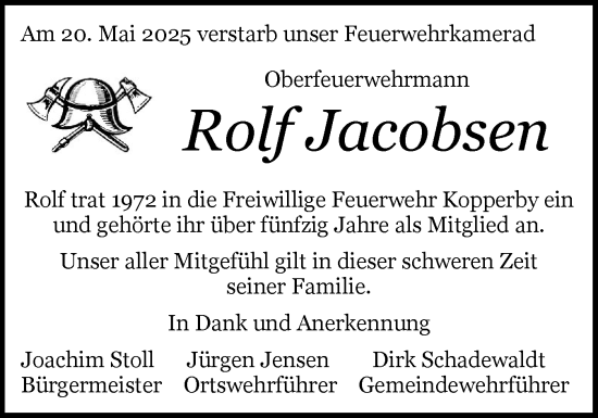 Traueranzeige von Rolf Jacobsen von Schleswiger Nachrichten, Schlei-Bote