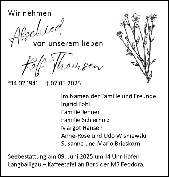 Traueranzeige von Rolf Thomsen von Flensburger Tageblatt