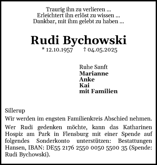 Traueranzeige von Rudi Bychowski von Flensburger Tageblatt