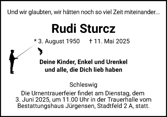 Traueranzeige von Rudi Sturcz von Schleswiger Nachrichten, Schlei-Bote