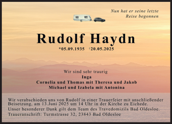 Traueranzeige von Rudolf Haydn von MARKT Bad Oldesloe/Reinfeld und Stormarner Tageblatt