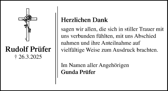 Traueranzeige von Rudolf Prüfer von MARKT Ratzeburg/Mölln