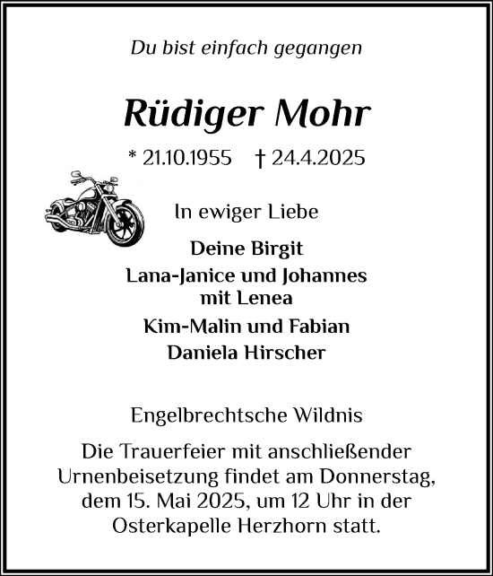 Traueranzeige von Rüdiger Mohr von Norddeutsche Rundschau, Wilstersche Zeitung, Glückstädter Fortuna