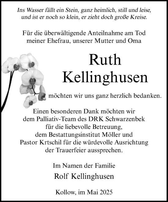 Traueranzeige von Ruth Kellinghusen von Wochenend Anzeiger