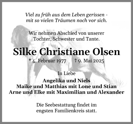 Traueranzeige von Silke Christiane Olsen von Schleswiger Nachrichten, Schlei-Bote