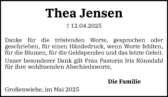 Traueranzeige von Thea Jensen von Region Flensburg