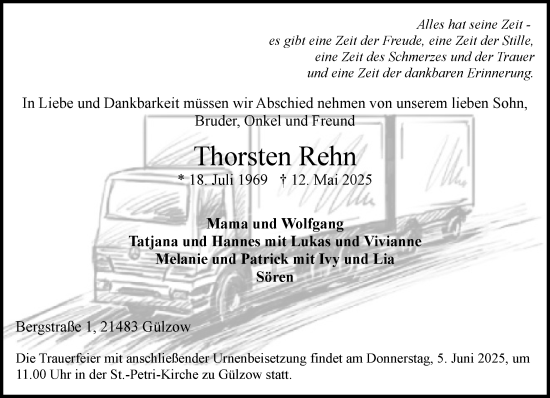 Traueranzeige von Thorsten Rehn von Wochenend Anzeiger