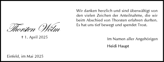 Traueranzeige von Thorsten Wölm von Holsteinischer Courier
