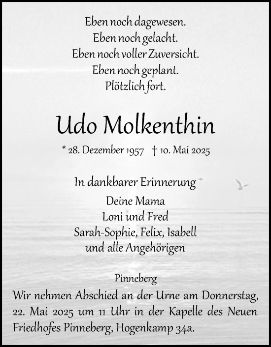 Traueranzeige von Udo Molkenthin von Region Pinneberg und tip Pinneberg