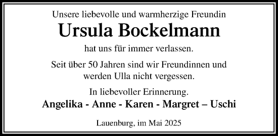 Traueranzeige von Ursula Bockelmann von Wochenend Anzeiger