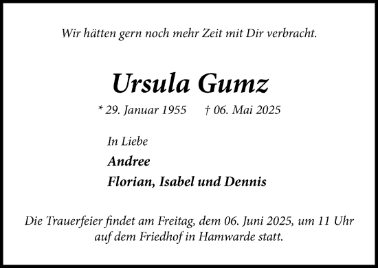 Traueranzeige von Ursula Gumz von Wochenend Anzeiger