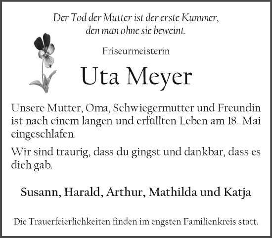 Traueranzeige von Uta Meyer von Flensburger Tageblatt