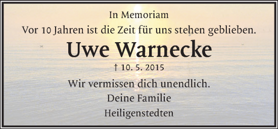Traueranzeige von Uwe Warnecke von Norddeutsche Rundschau, Wilstersche Zeitung, Glückstädter Fortuna