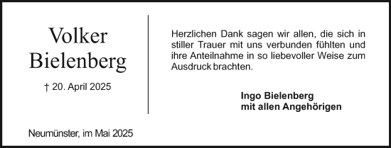 Traueranzeige von Volker Bielenberg von Holsteinischer Courier