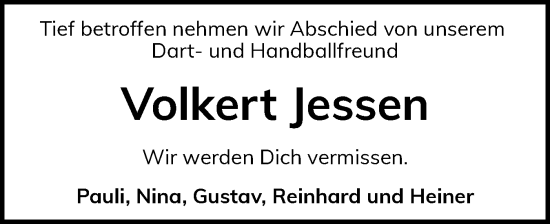 Traueranzeige von Volkert Jessen von Husumer Nachrichten, Nordfriesland Tageblatt