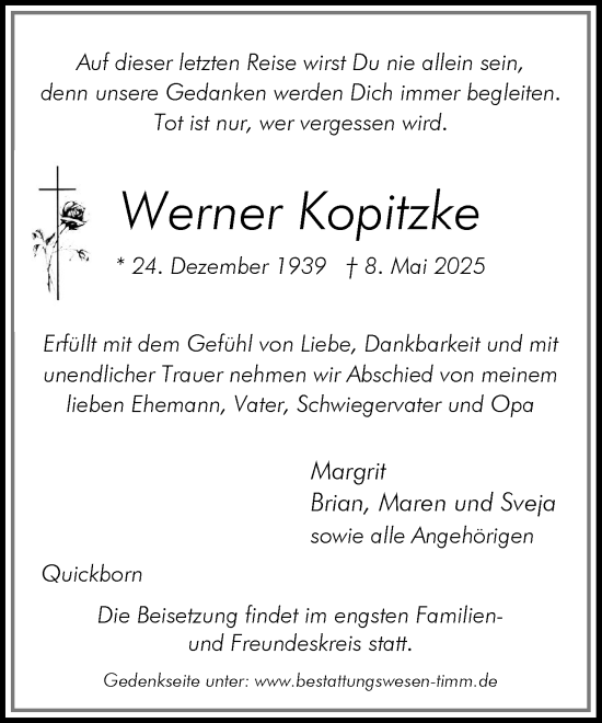 Traueranzeige von Werner Kopitzke von Umschau