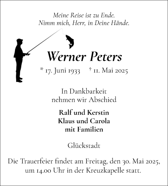 Traueranzeige von Werner Peters von Norddeutsche Rundschau, Wilstersche Zeitung, Glückstädter Fortuna