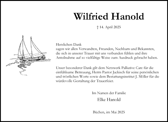 Traueranzeige von Wilfried Hanold von Wochenend Anzeiger