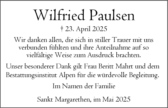 Traueranzeige von Wilfried Paulsen von Norddeutsche Rundschau, Wilstersche Zeitung, Glückstädter Fortuna