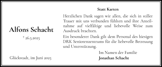 Traueranzeige von Alfons Schacht von Norddeutsche Rundschau, Wilstersche Zeitung, Glückstädter Fortuna