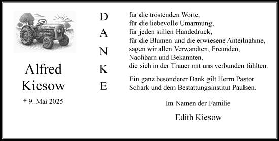 Traueranzeige von Alfred Kiesow von MARKT Bad Oldesloe/Reinfeld und Stormarner Tageblatt