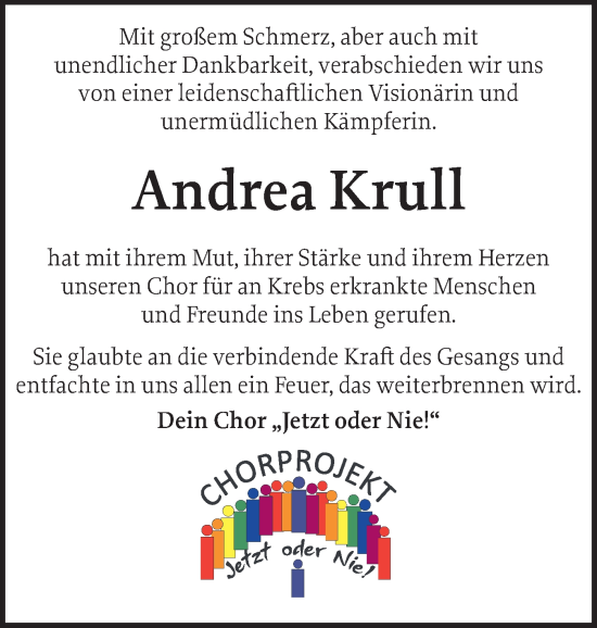 Traueranzeige von Andrea Krull von Holsteinischer Courier