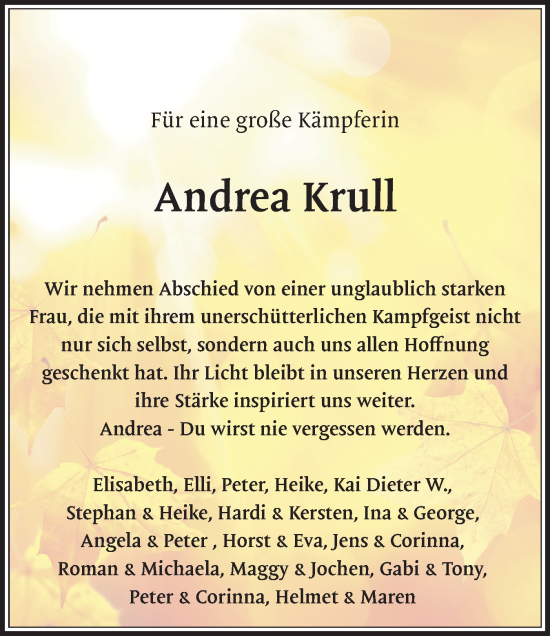 Traueranzeige von Andrea Krull von Holsteinischer Courier