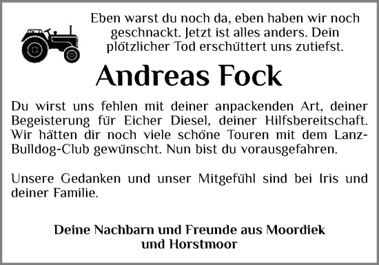 Traueranzeige von Andreas Fock von Elmshorner Nachrichten, Barmstedter Zeitung