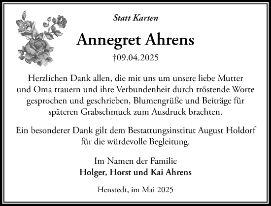 Traueranzeige von Annegret Ahrens von Umschau