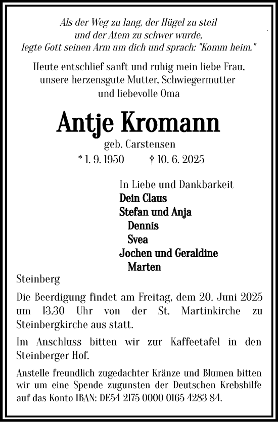 Traueranzeige von Antje Kromann von Flensburger Tageblatt